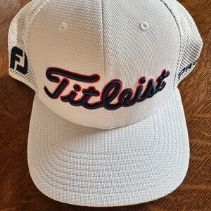 Titleist White Mesh Golf Hat with Red and Navy Script